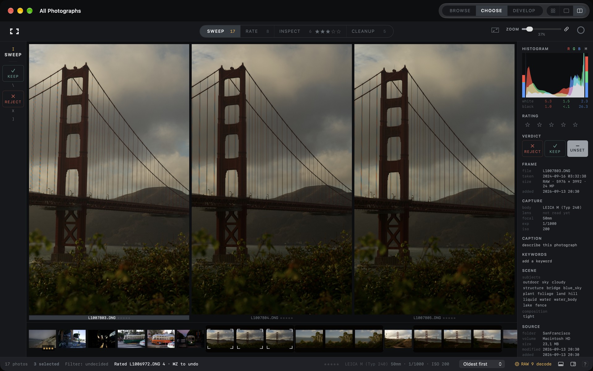 Frames Compare view showing neighbouring photographs